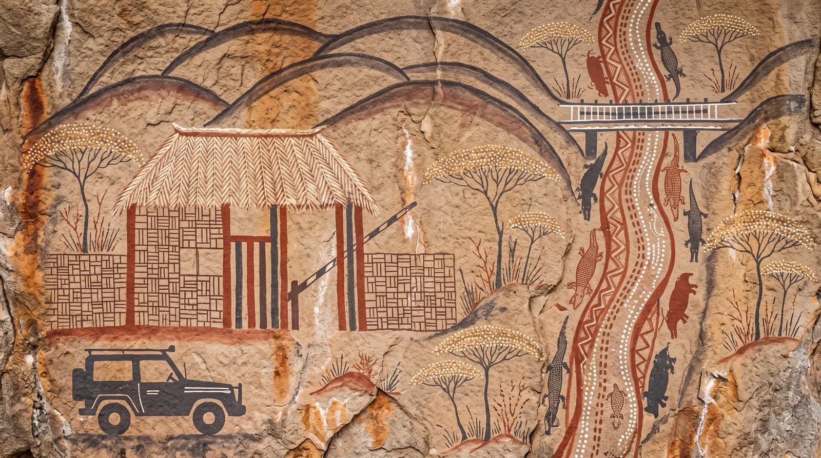 Designer illustration inspired by Malelane Gate and the Kruger landscape